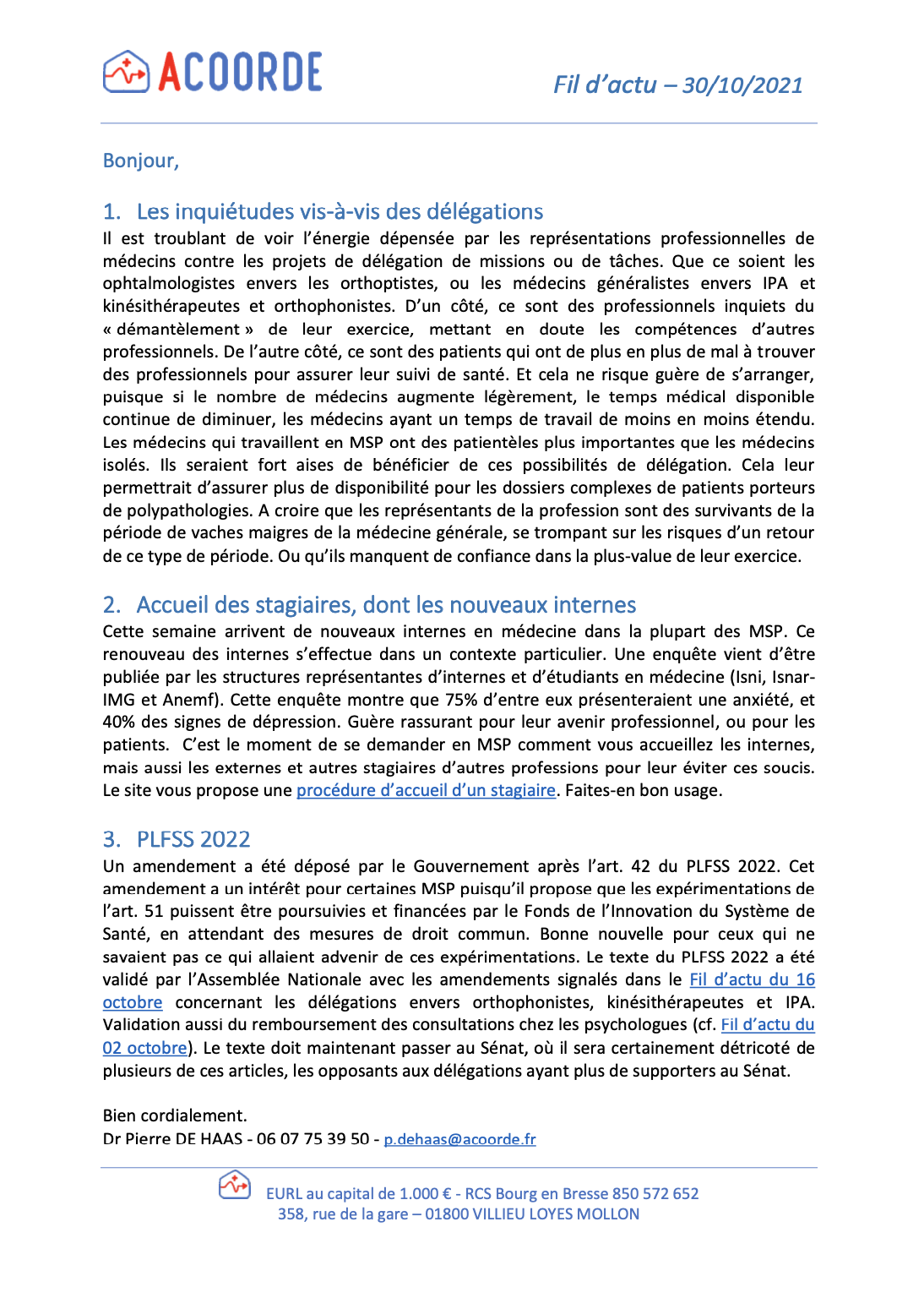Les nouvelles de Pierre du 2 novembre 2021
