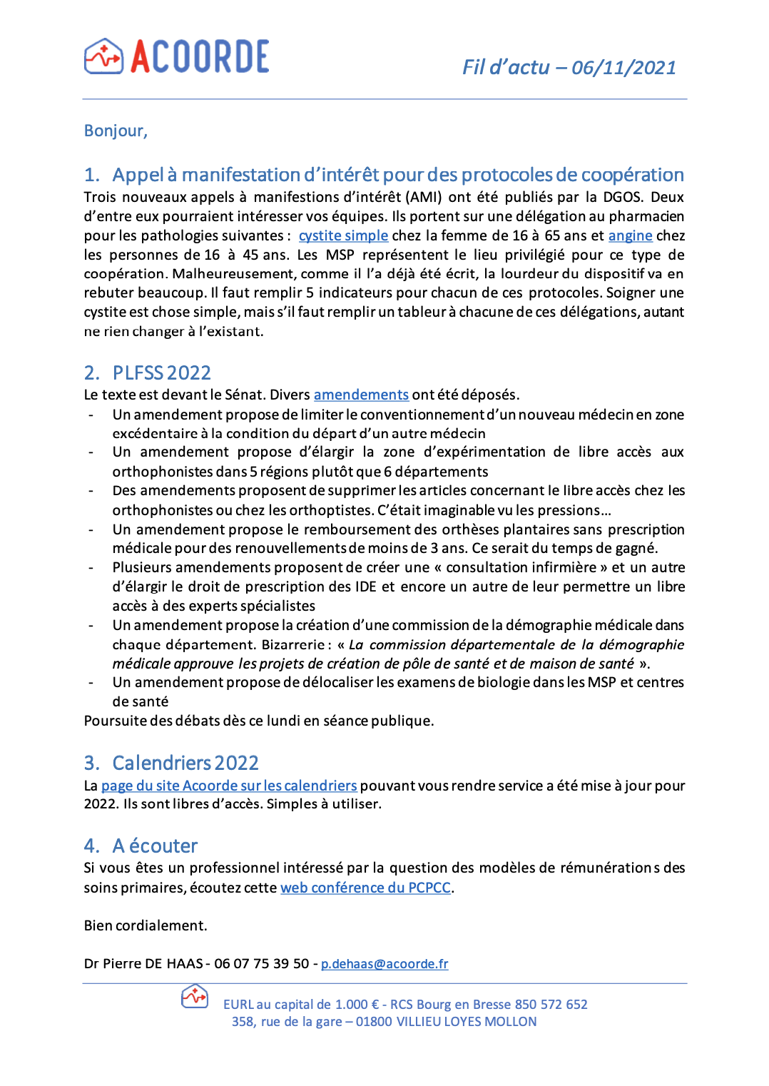 Les nouvelles de pierre du 06 novembre