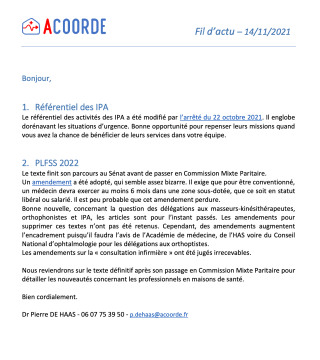 les nouvelles de pIERRE du 16 novembre